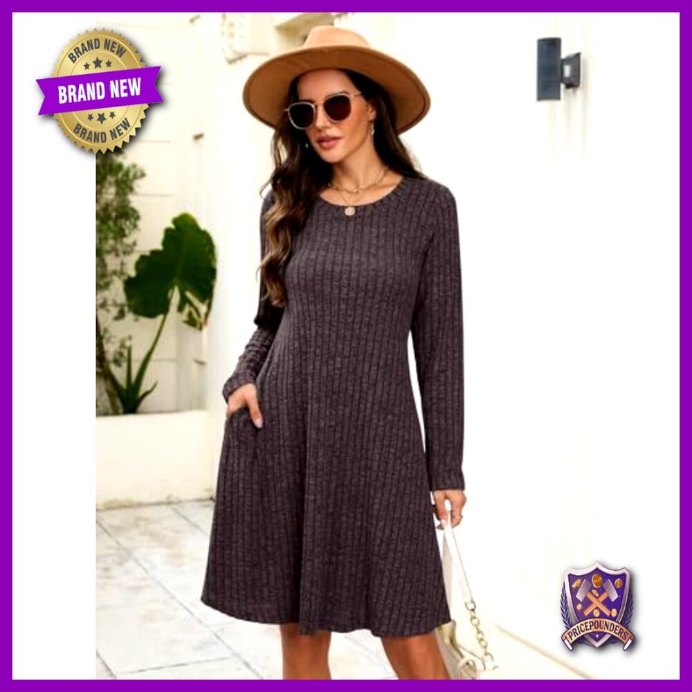 Plus Size Sweater Dress Long Sleeve Casual Fall Winter with Pockets - Picture 6 of 7